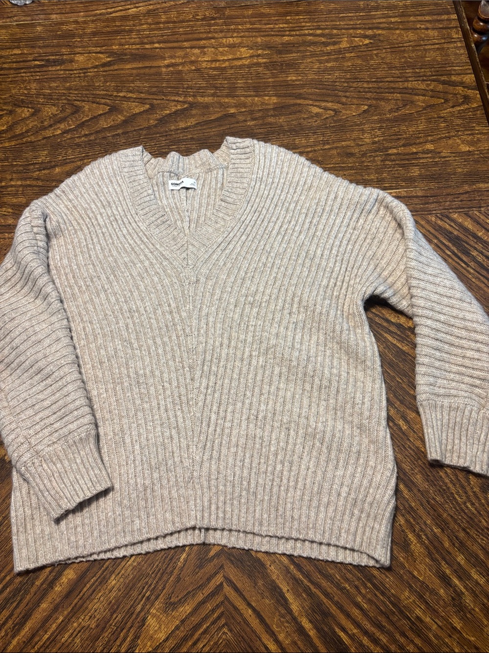 Sonoma Men's Ribbed V-Neck Sweater in Light Beige Heather